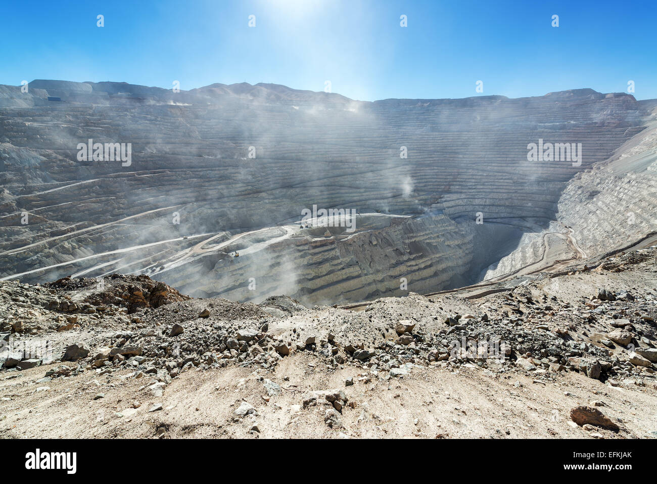 View of the open pit copper mine of Chuquicamata, Chile Stock Photo