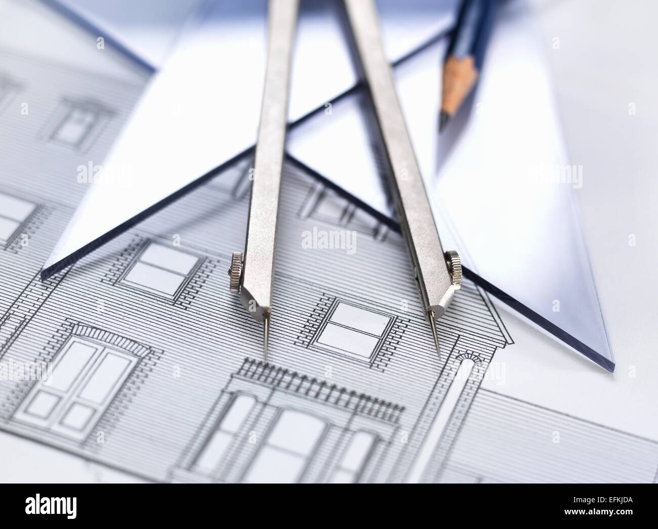 Architectural drawing with drawing equipment Stock Photo