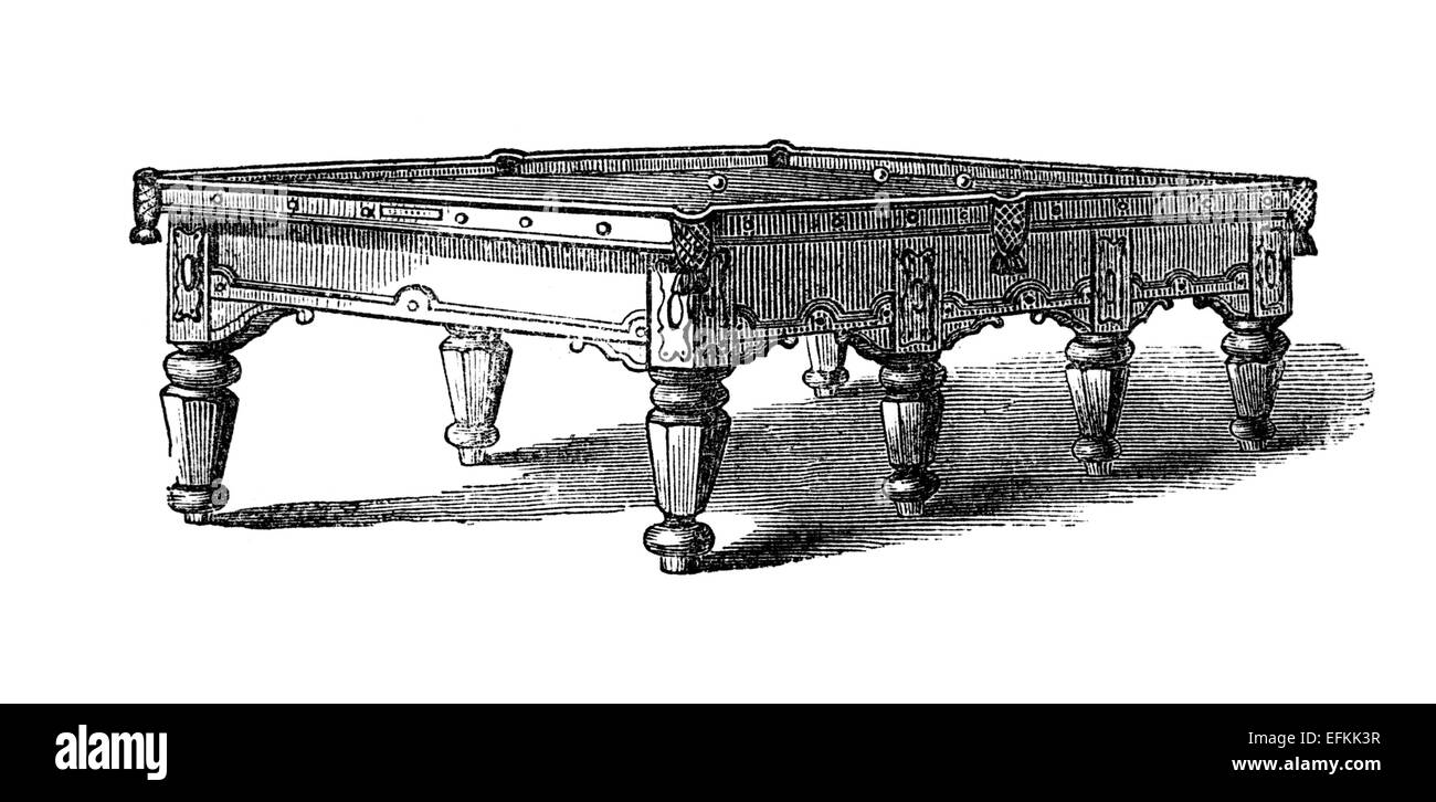 Victorian engraving of a billiards table. Digitally restored image from ...