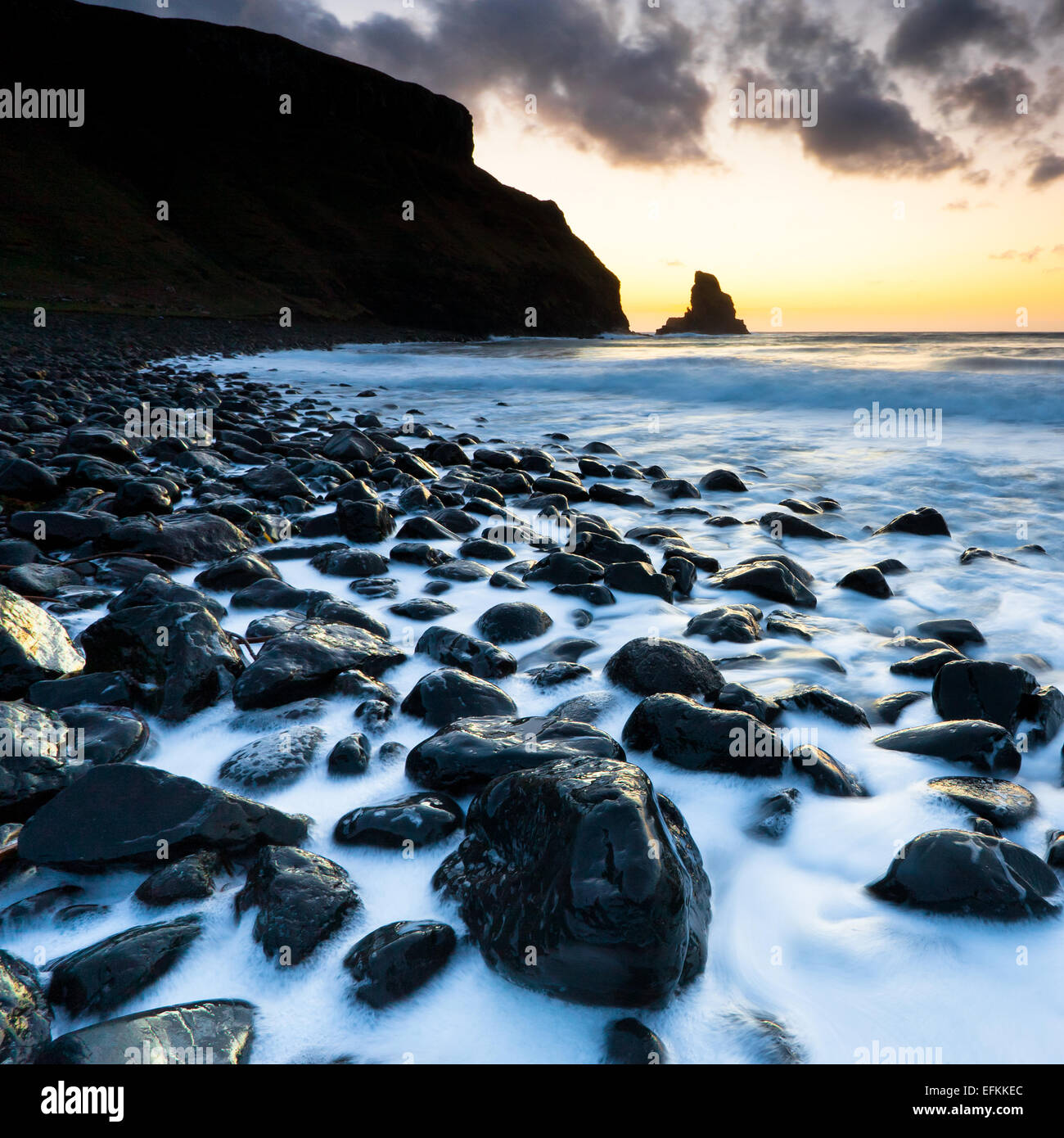 photograph taken at sunset at Talisker Bay on the Isle of Skye Western Isles Scotland Stock Photo