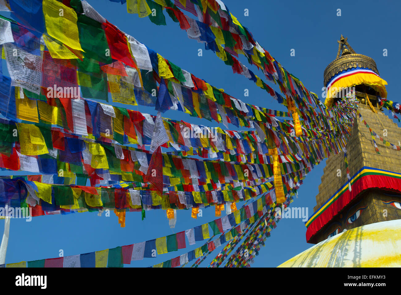 Bodnath 14th century Tibetan temple the largest stupa in Nepal Durbar Suare Kathmandu Stock Photo