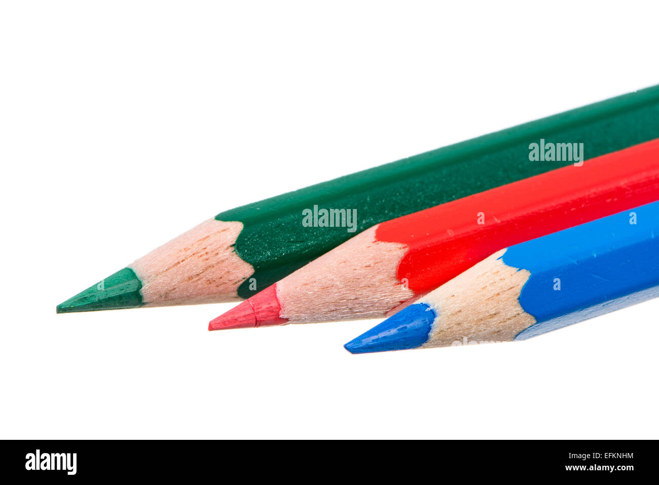 Macro of Isolated wooden colored crayons Stock Photo