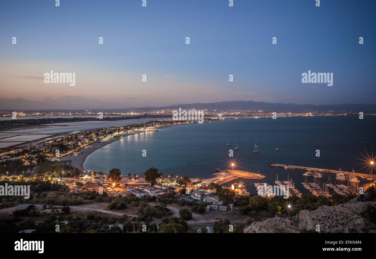 View of coast at sunset, Cagliari, Sardinia, Italy Stock Photo