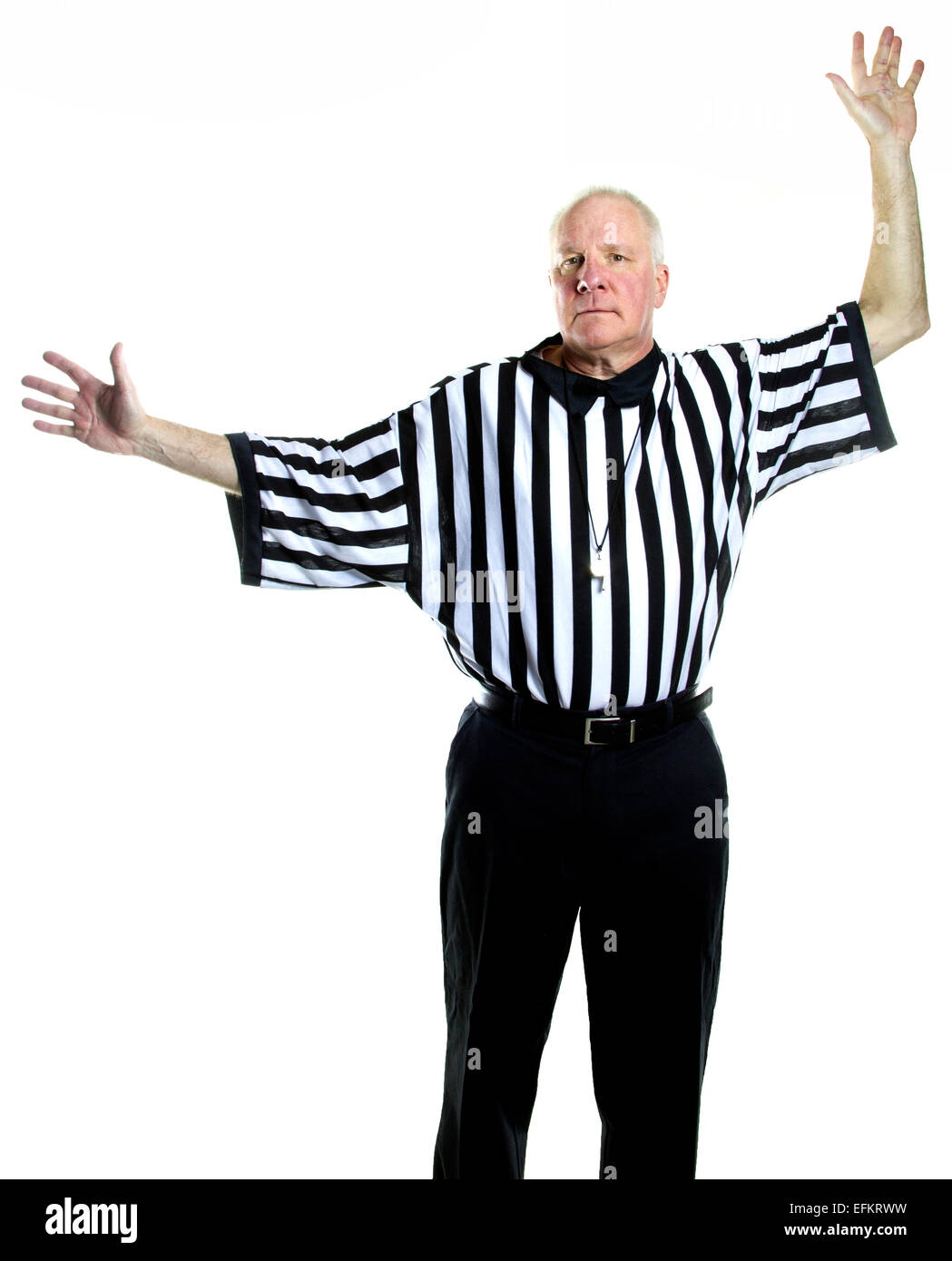 Basketball referee signaling a three point shot score Stock Photo Alamy
