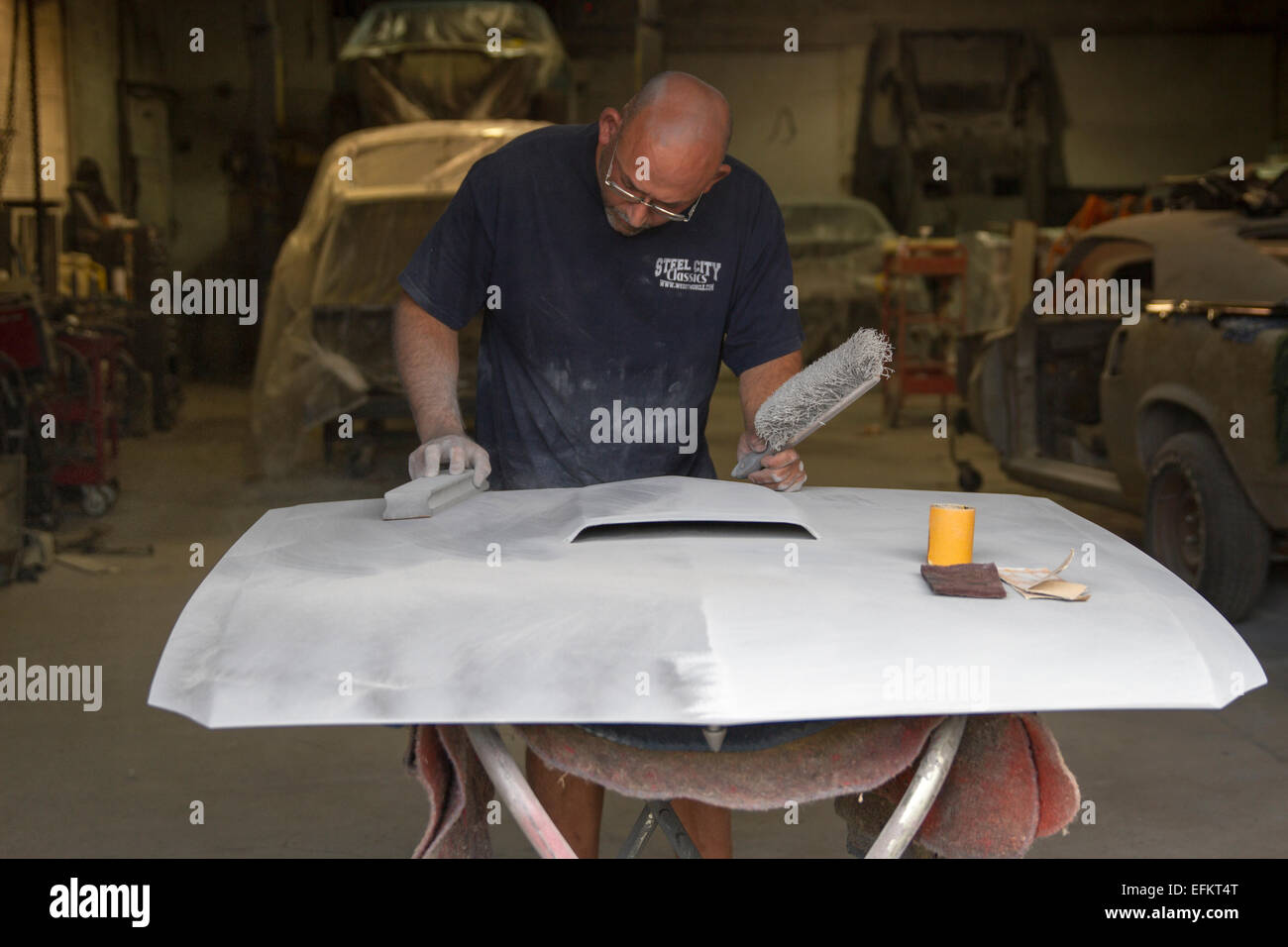 Sanding Mustang Hood Stock Photo Alamy