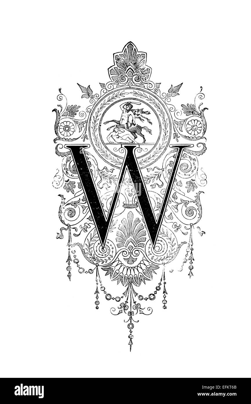 Romanesque Neoclassical design depicting the letter W. Digitally ...