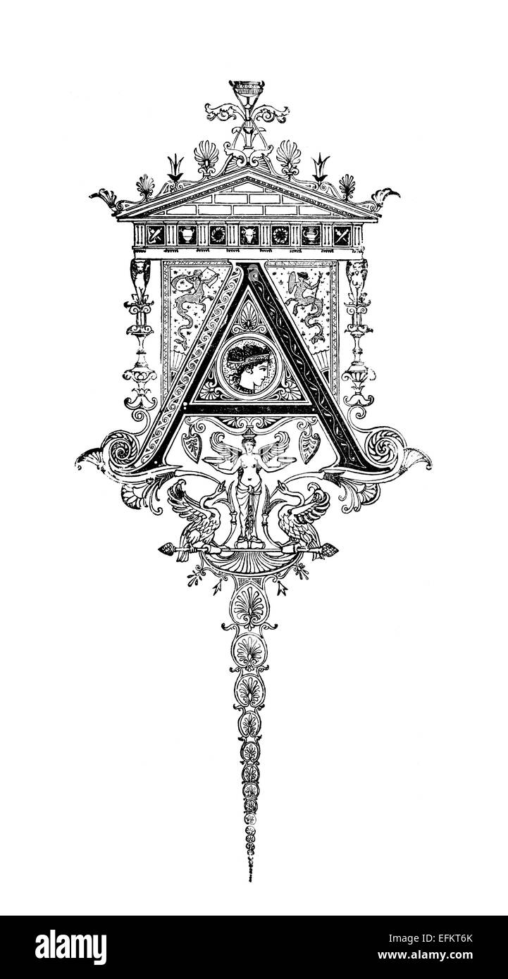Romanesque Neoclassical design depicting the letter A. Digitally restored from a mid-19th century encyclopaedia of Ancient Greec Stock Photo