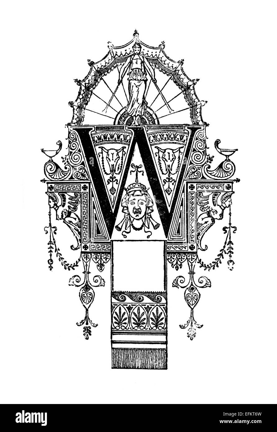 Romanesque Neoclassical design depicting the letter W. Digitally restored from a mid-19th century encyclopaedia of Ancient Greec Stock Photo