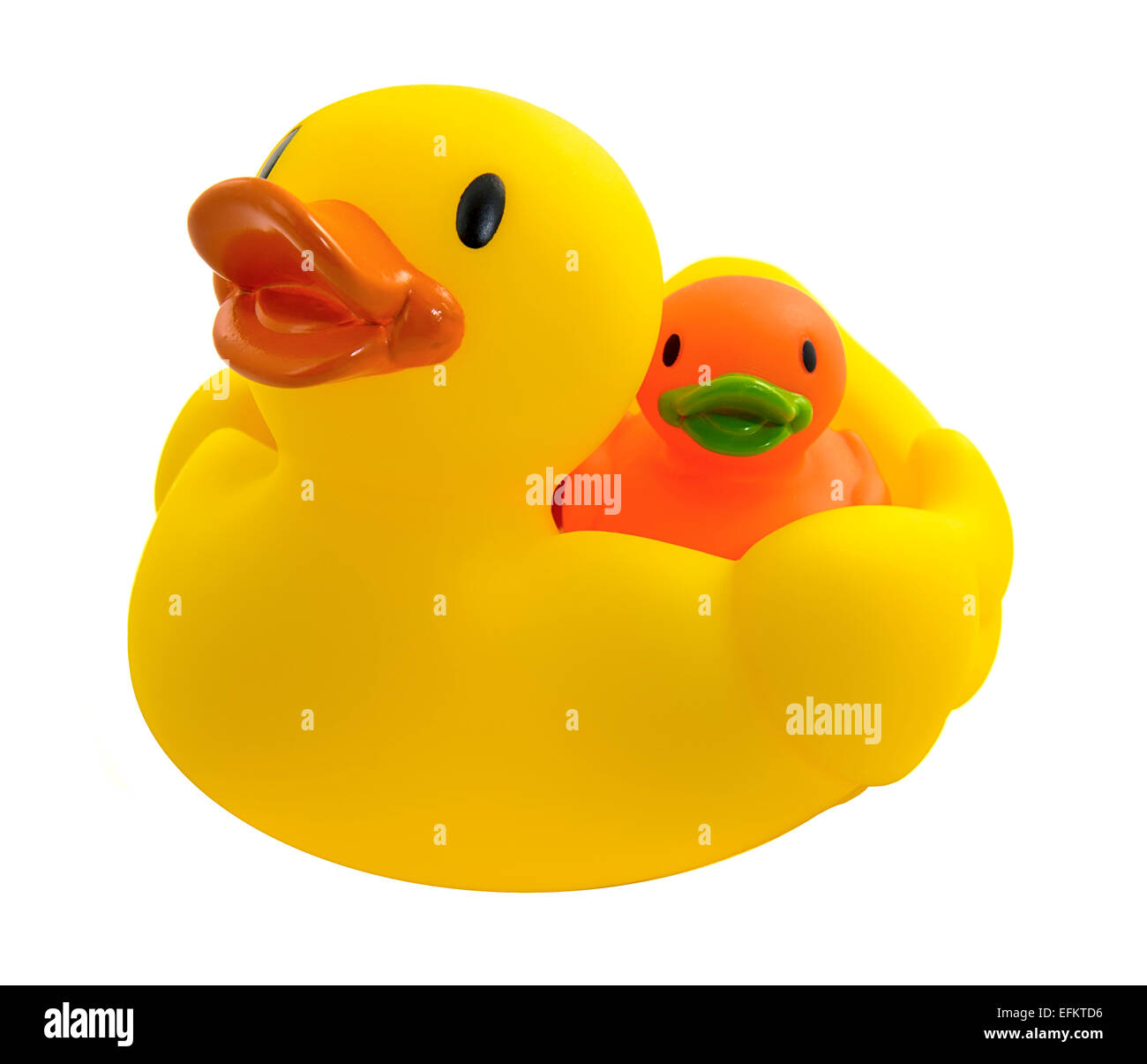 cut out image of yellow rubber duck with duckling on back Stock Photo