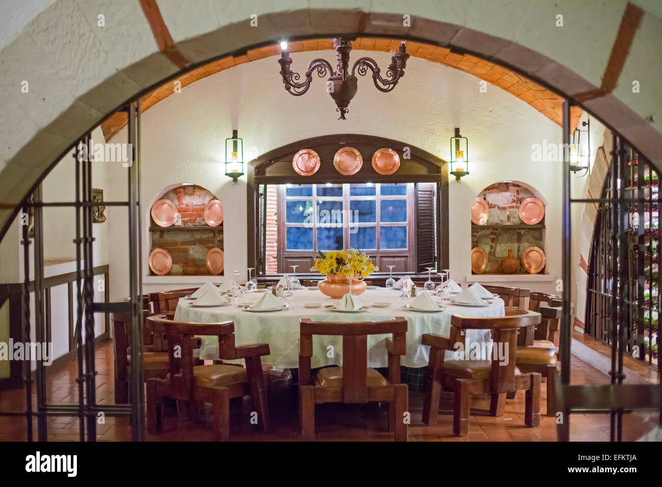 Oaxaca, Mexico - A dining room at El Asador Vasco restaurant on the zócalo (central square). Stock Photo