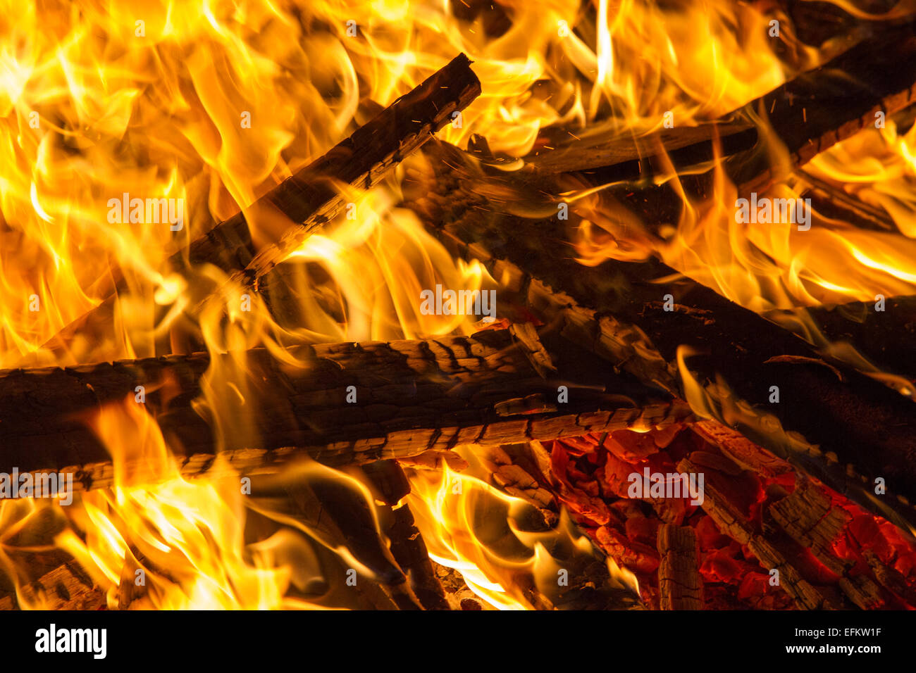 Burning wood in a bonfire Stock Photo Alamy