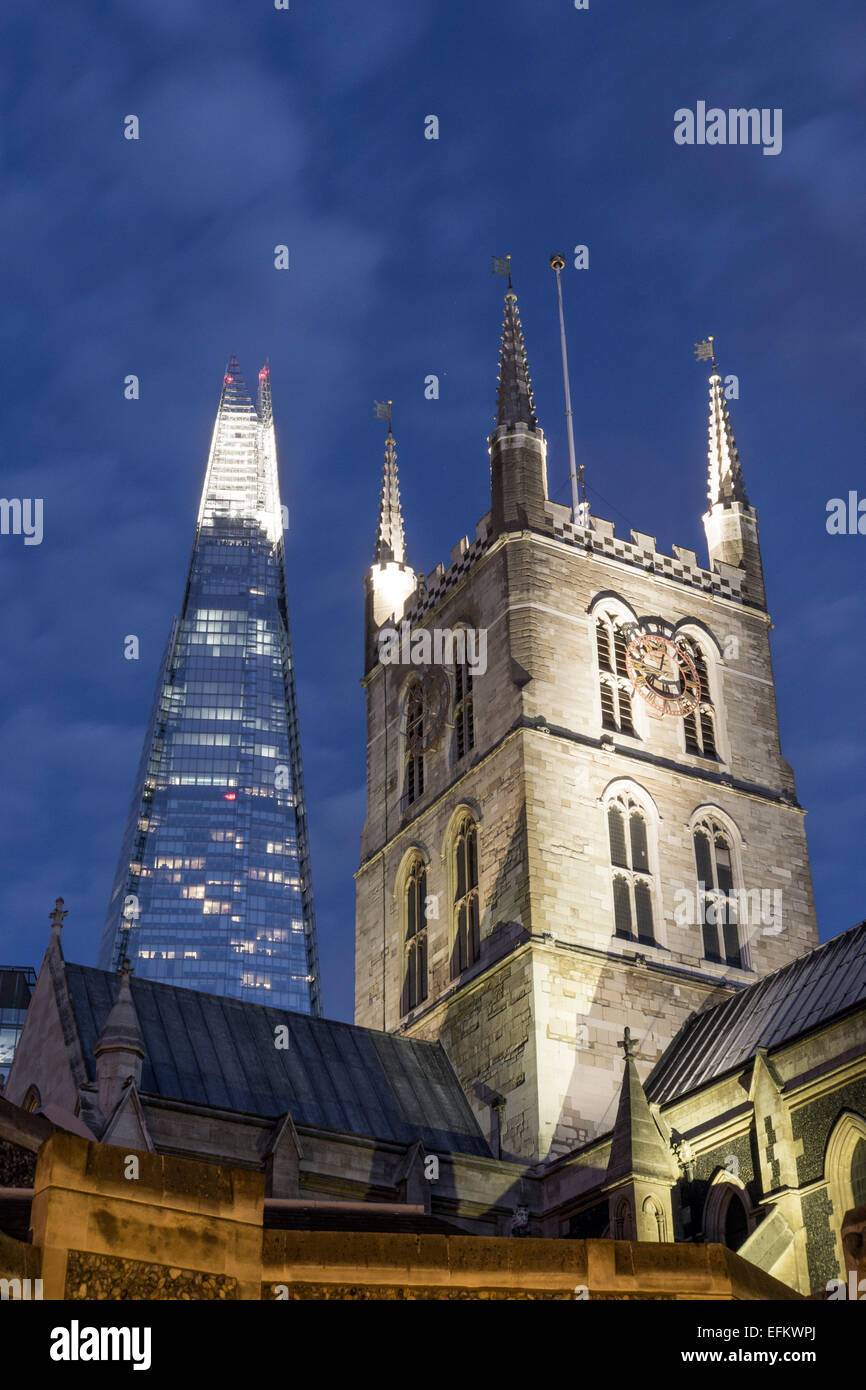 Southwark Cathedral, The Shard, Skyscraper, London, United Kingdom, Stock Photo