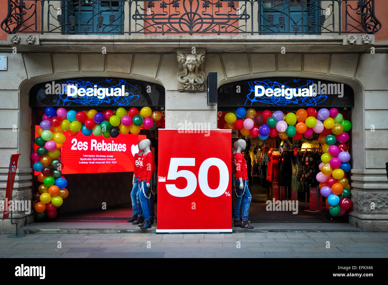 storefront for Desigual with balloons and manikins Stock Photo