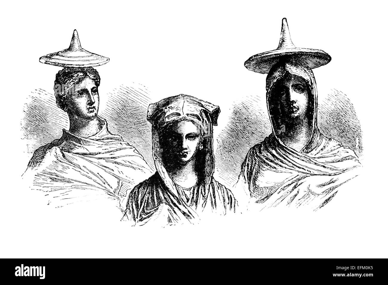 Victorian engraving of female figurines at Tanagra, Greece Digitally restored image from a mid-19th century Encyclopaedia. Stock Photo