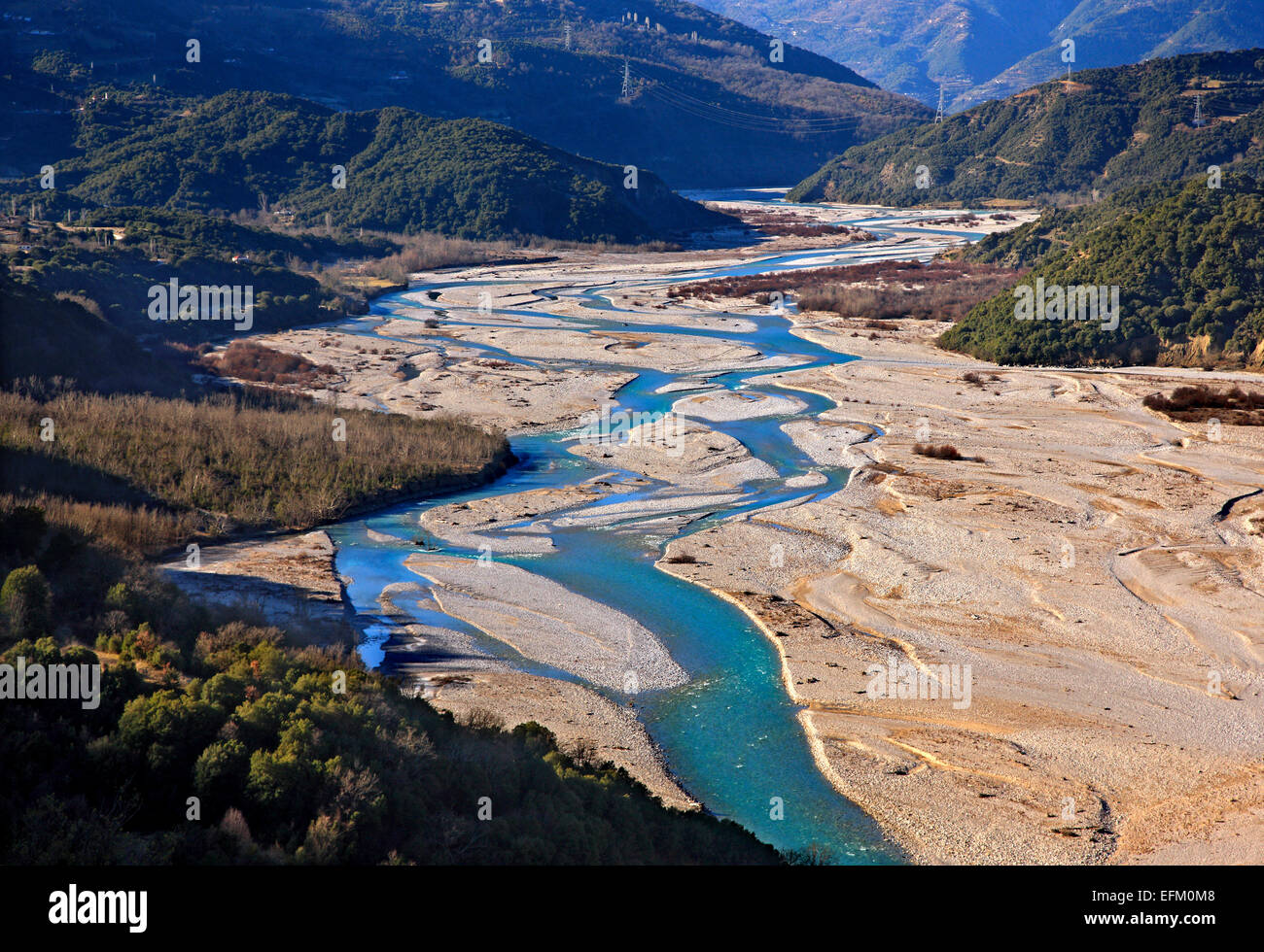 Acheloos river running between Karditsa (Thessaly) & Arta (Epirus), Greece. Stock Photo