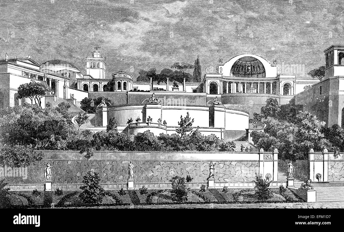 Victorian engraving of Hadrian's Villa, Tivoli, Italy Stock Photo