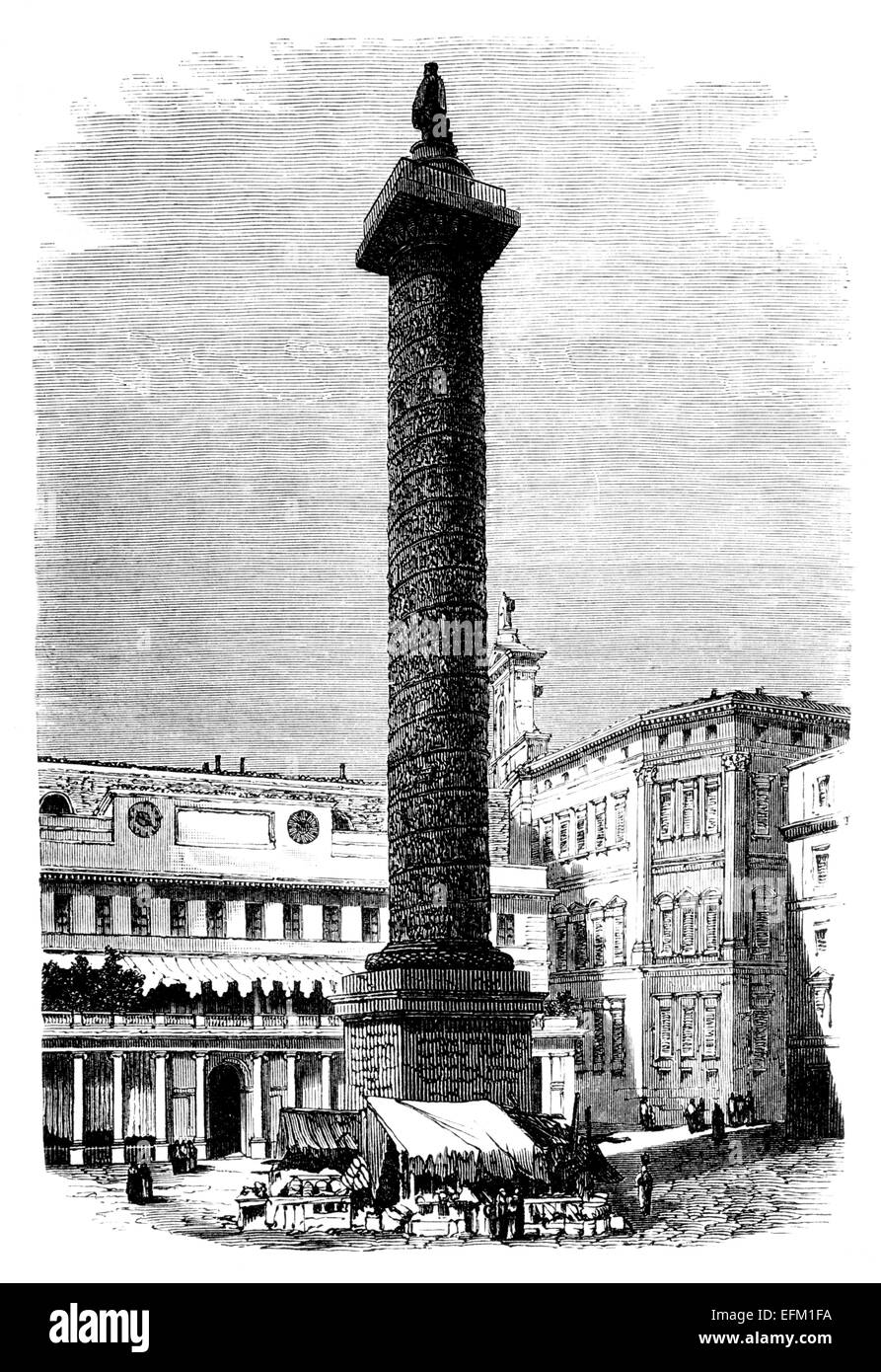 Victorian engraving of Trajan's Column, Rome, Italy Stock Photo