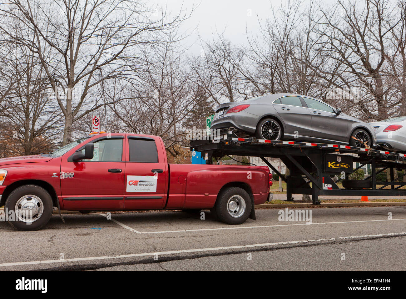 Dodge Ram pickup truck mounted with car trailer - USA Stock Photo - Alamy