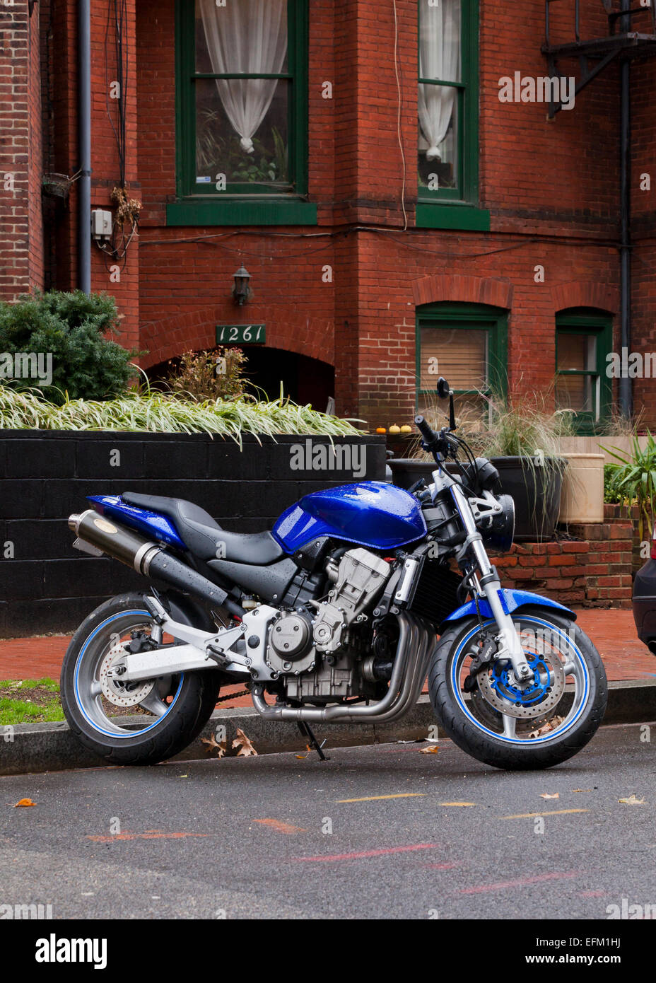 Honda CB919 motorcycle parked on road - USA Stock Photo