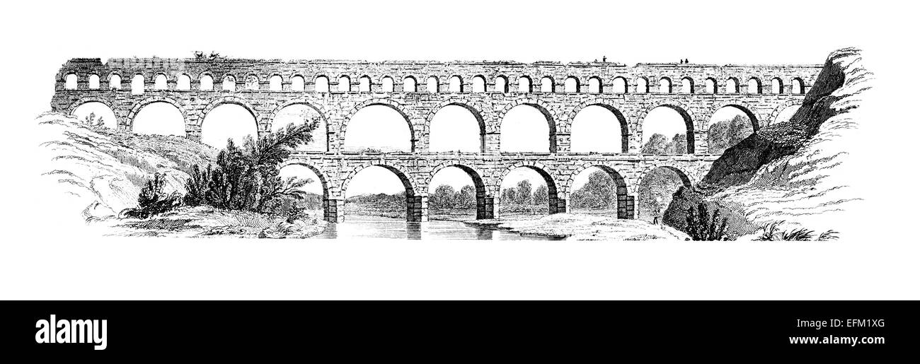 Pont du gard illustration Black and White Stock Photos & Images - Alamy