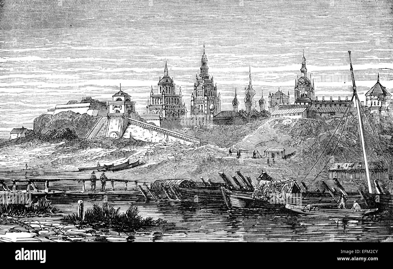 19th century engraving of the city and harbour of Kazan in Russia Stock Photo