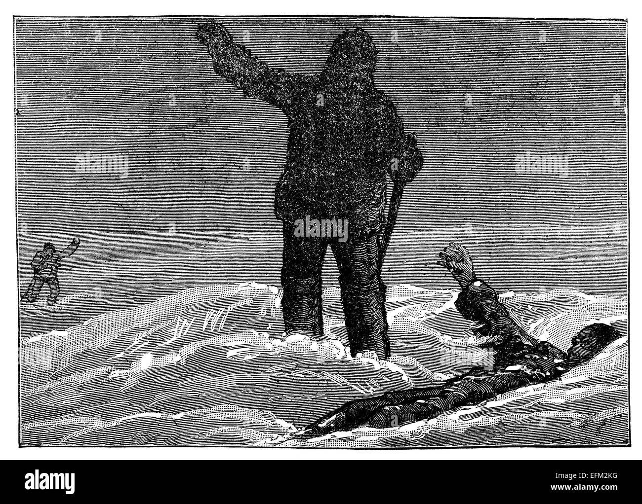 19th century engraving of people searching for people in the arctic Northwest Passage, Arctic Stock Photo