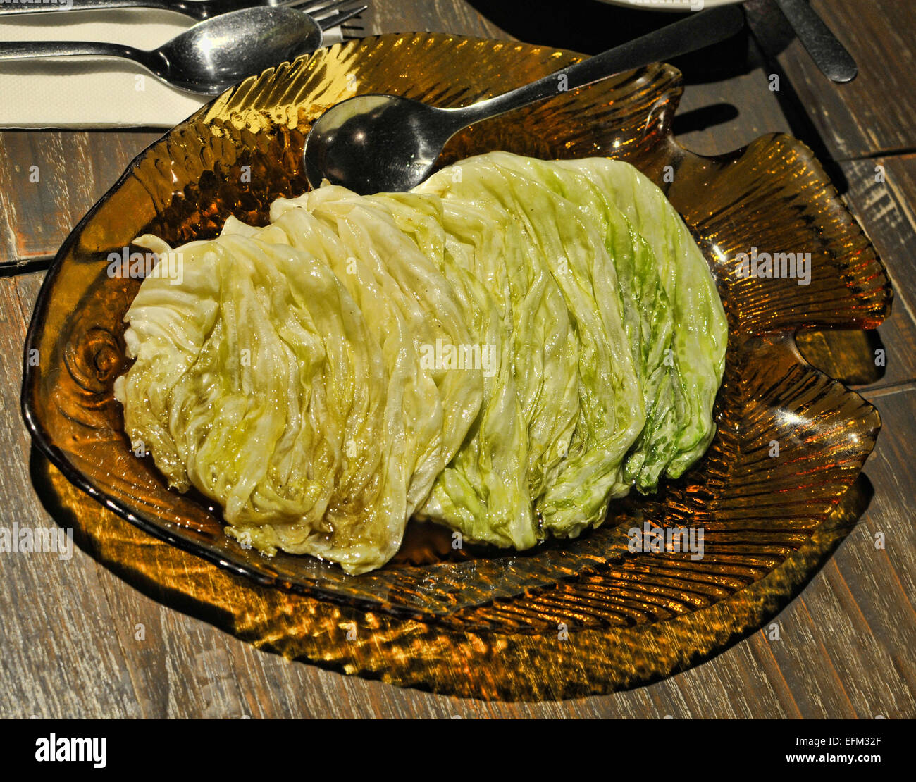 Ka Lum Tod Nam Pla or Fried Cabbage Stock Photo