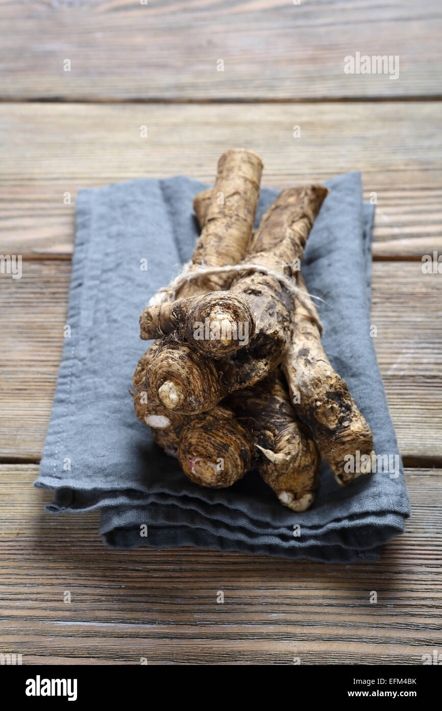 Fresh horseradish root on a napkin, food Stock Photo Alamy