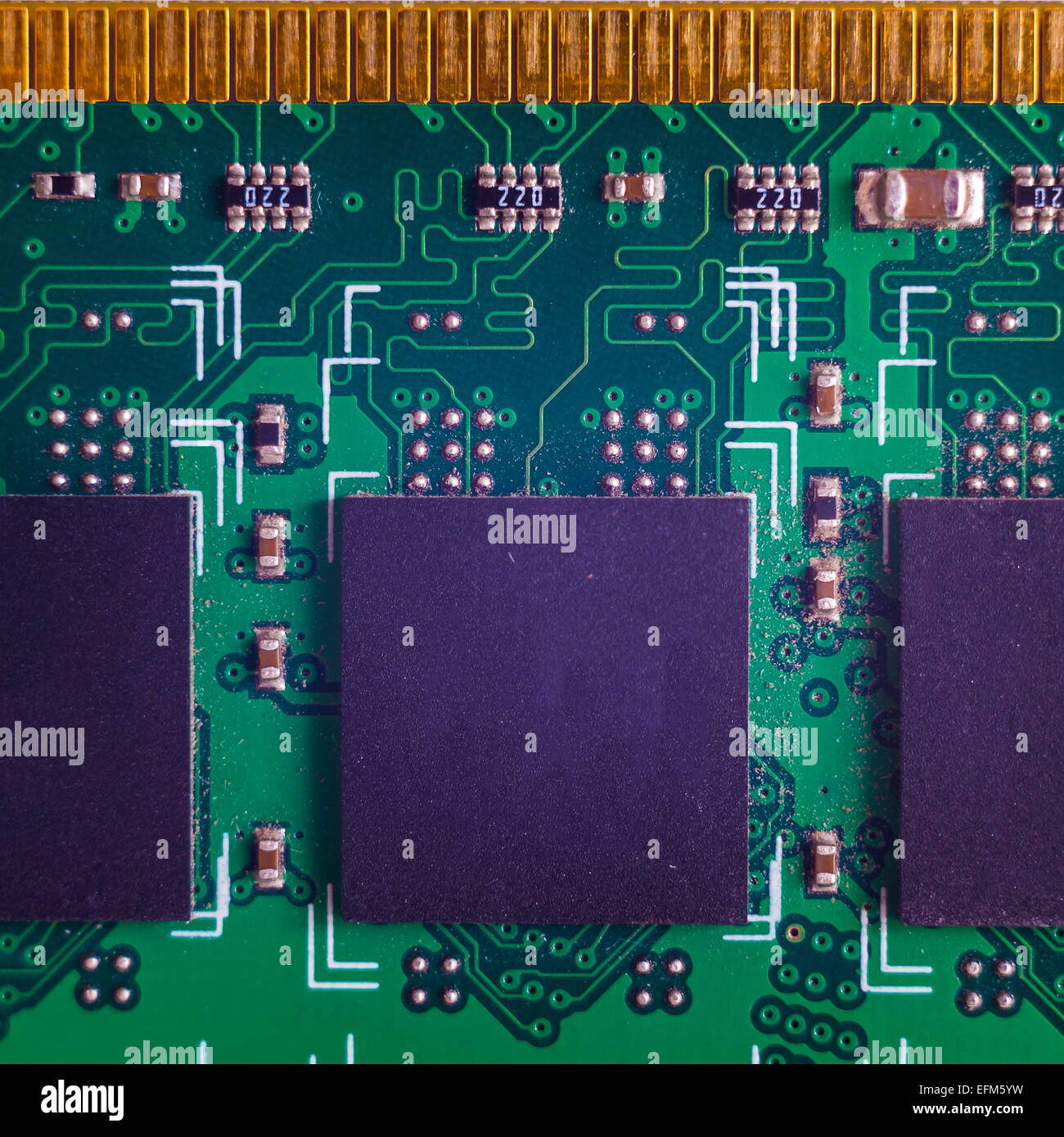 Closeup of RAM Circuit board with processor Stock Photo