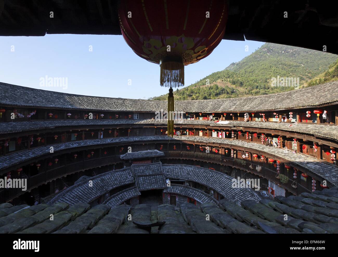 interior of a tulou, earth building of Hakka people, Yongding, Fujian, China Stock Photo