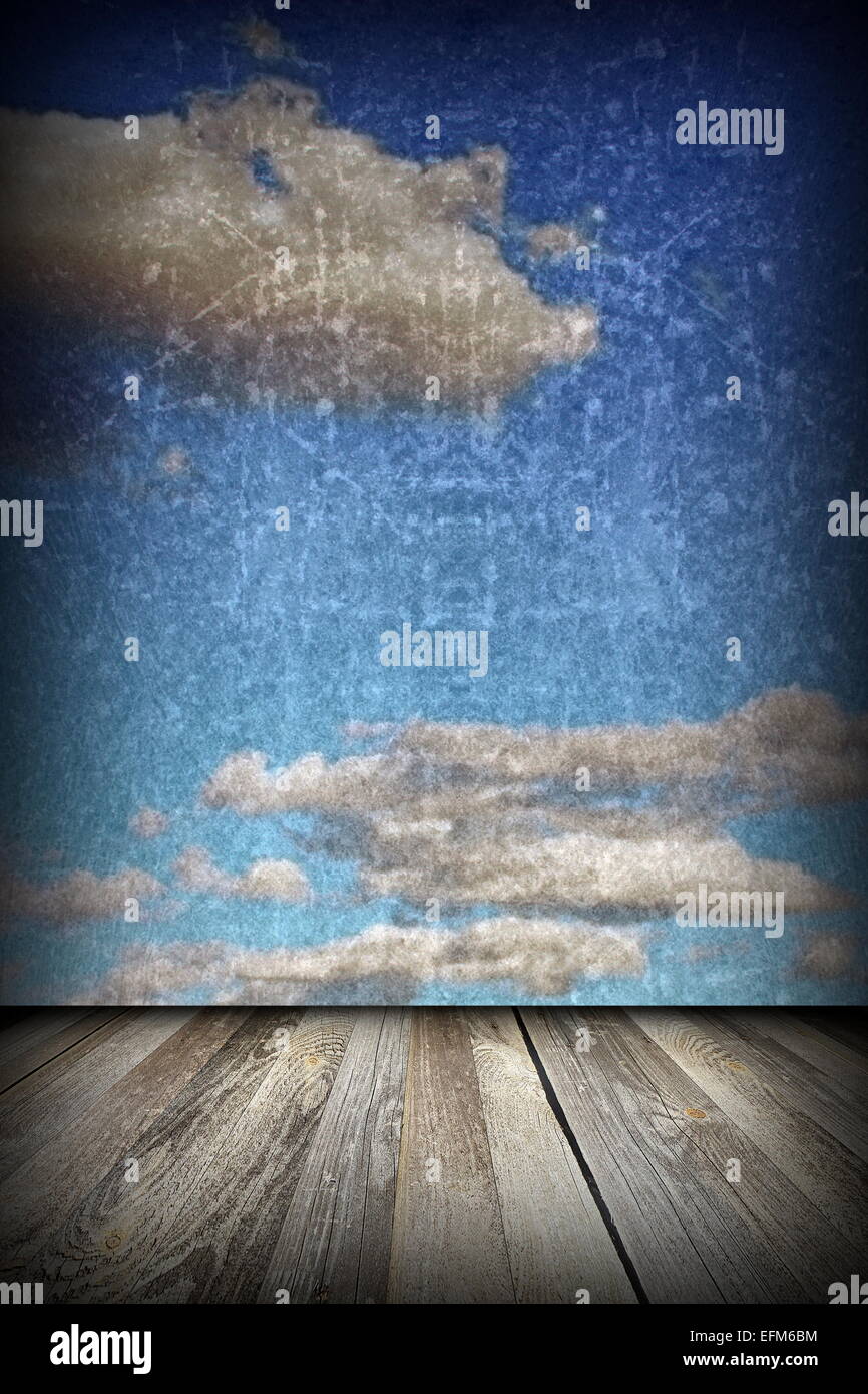 abstract view to grungy distressed  sky from wooden  terrace Stock Photo