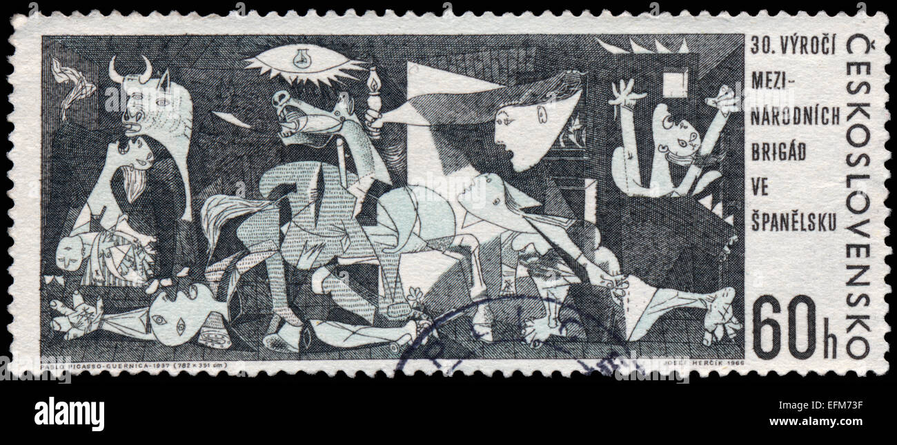 CZECHOSLOVAKIA - CIRCA 1966: A postage stamp printed in the Czechoslovakia shows Guernica painting by Pablo Picasso from Museo R Stock Photo