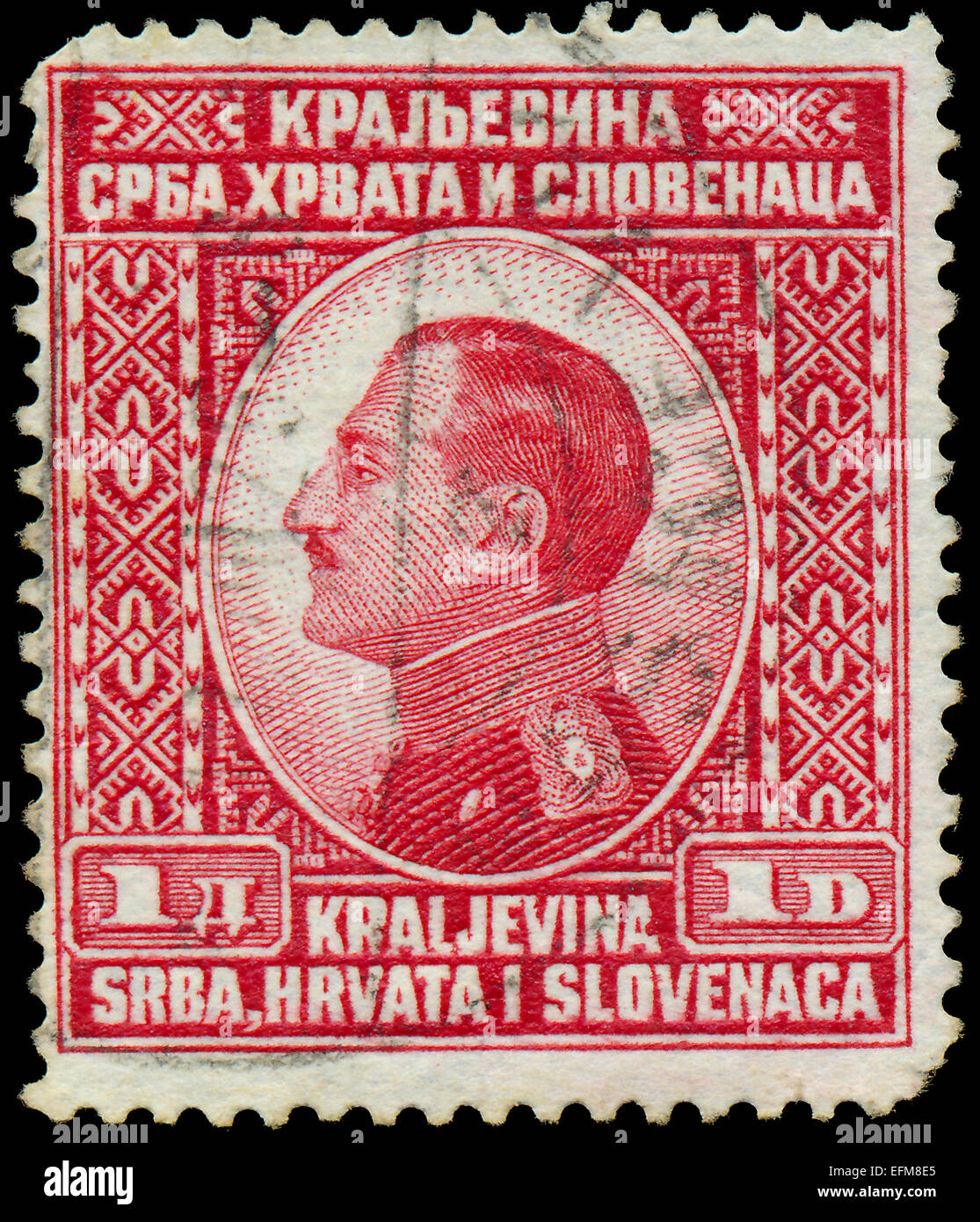YUGOSLAVIA - CIRCA 1924: A stamp printed in Yugoslavia (Kingdom Serbia, Croatia and Slavonia) shows portrait of King Alexander I Stock Photo