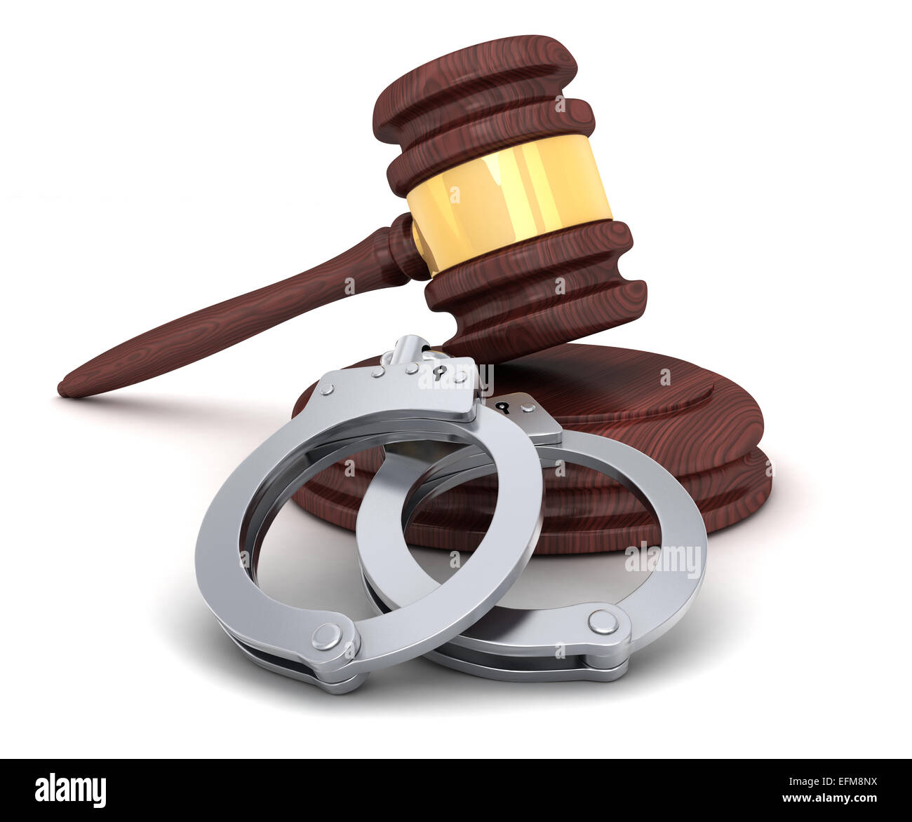 Gavel and handcuffs on a white background (done in 3d) Stock Photo