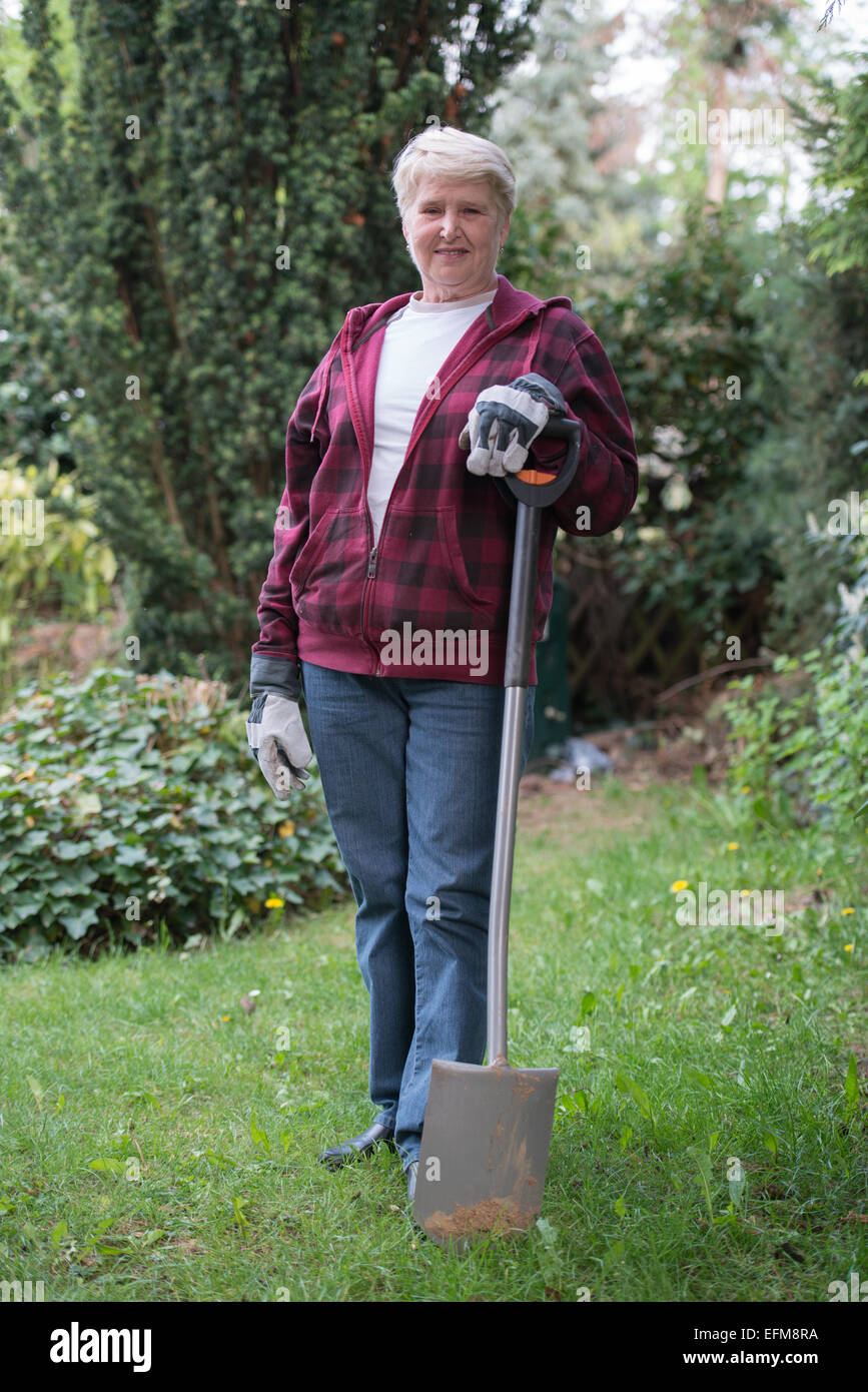 senior woman gardening, using spade Stock Photo - Alamy