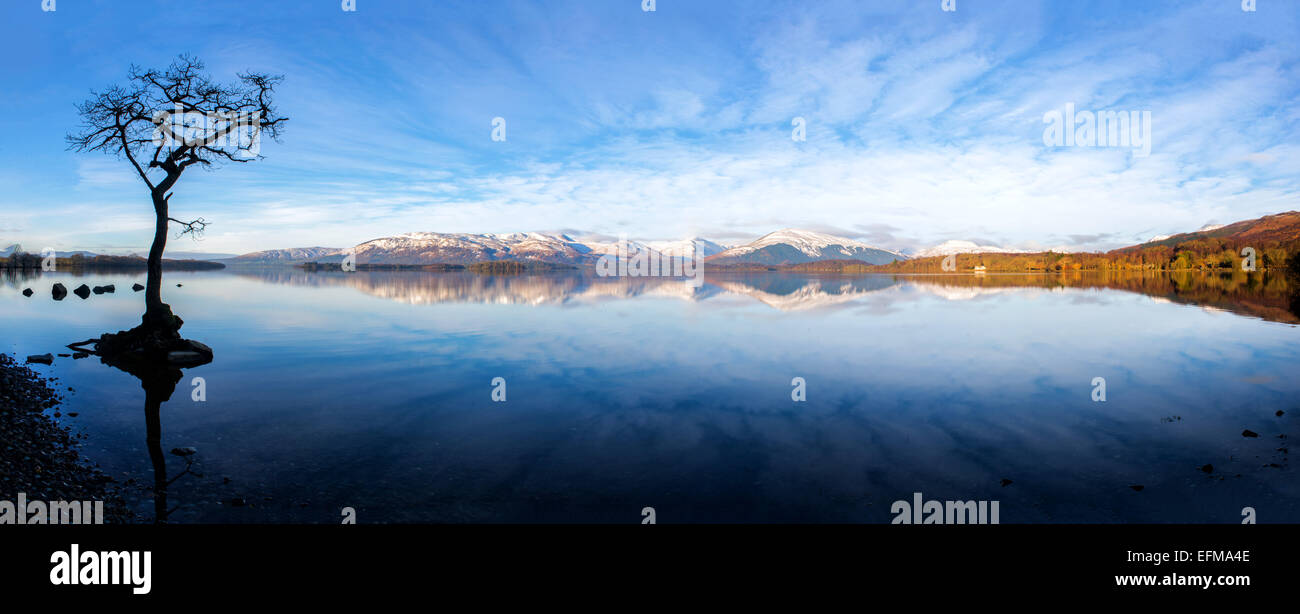 Panorama of Millarochy Bay on Loch Lomond, Balmaha, Scotland, UK Stock Photo