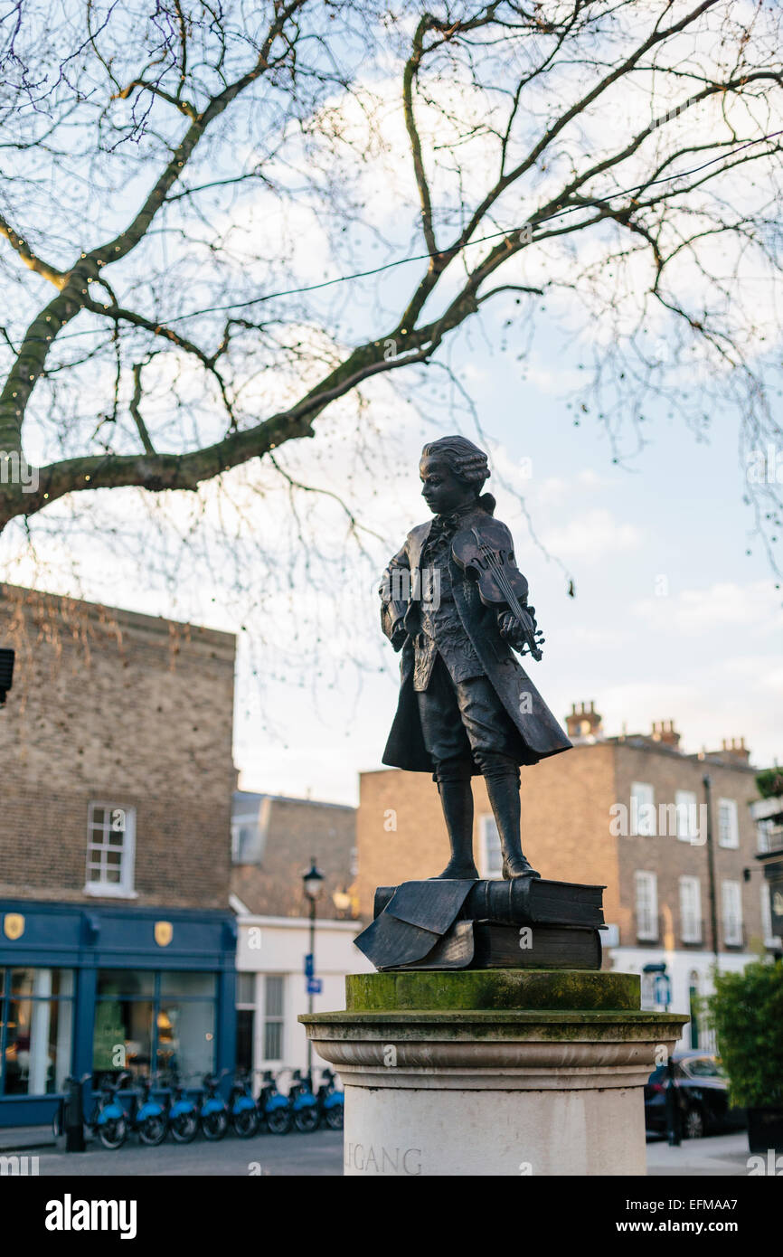 Bronze statue of Mozart, Mozart Terrace, London Stock Photo Alamy