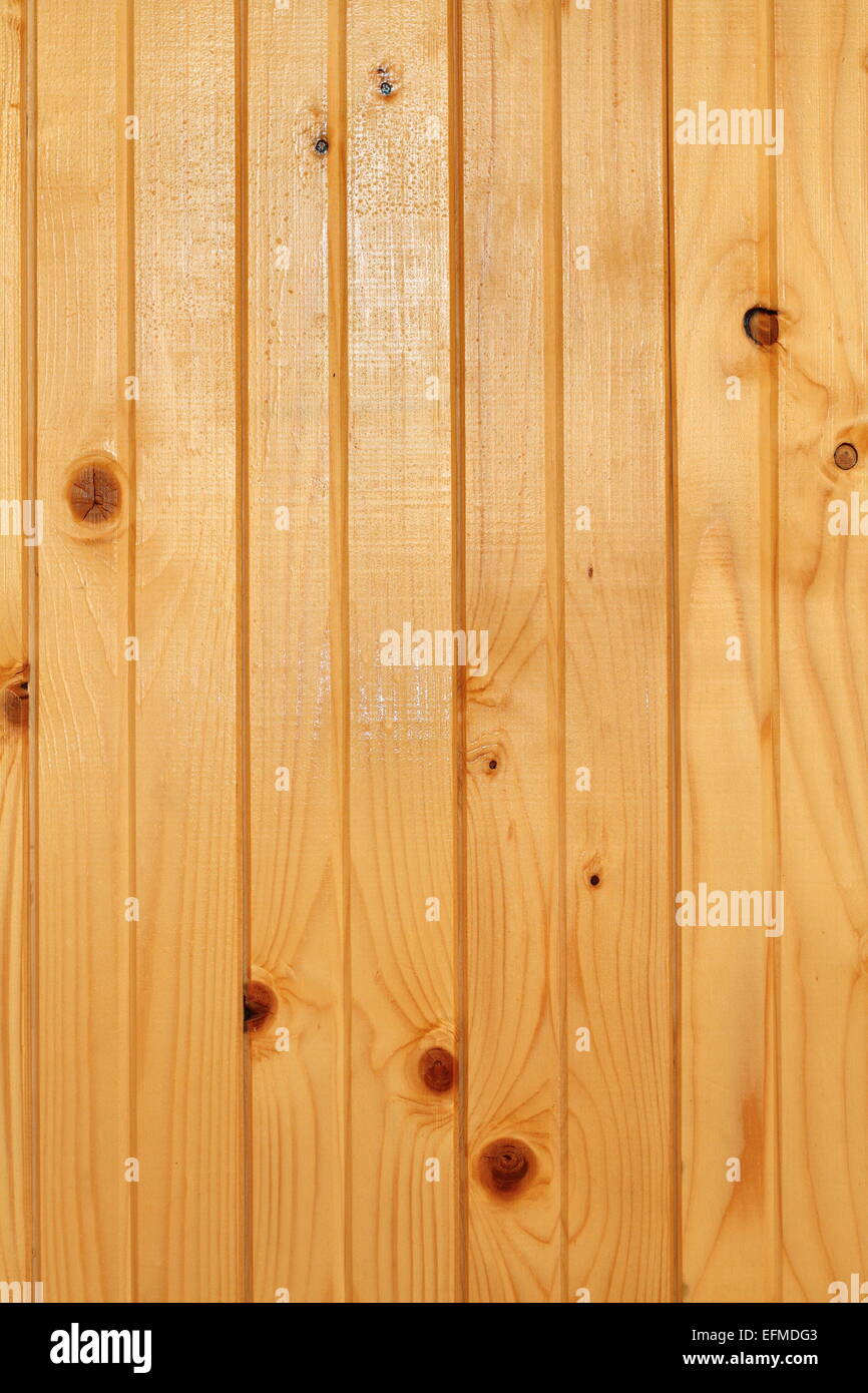 real spruce wood planks on wall, interior lodge finishing Stock Photo