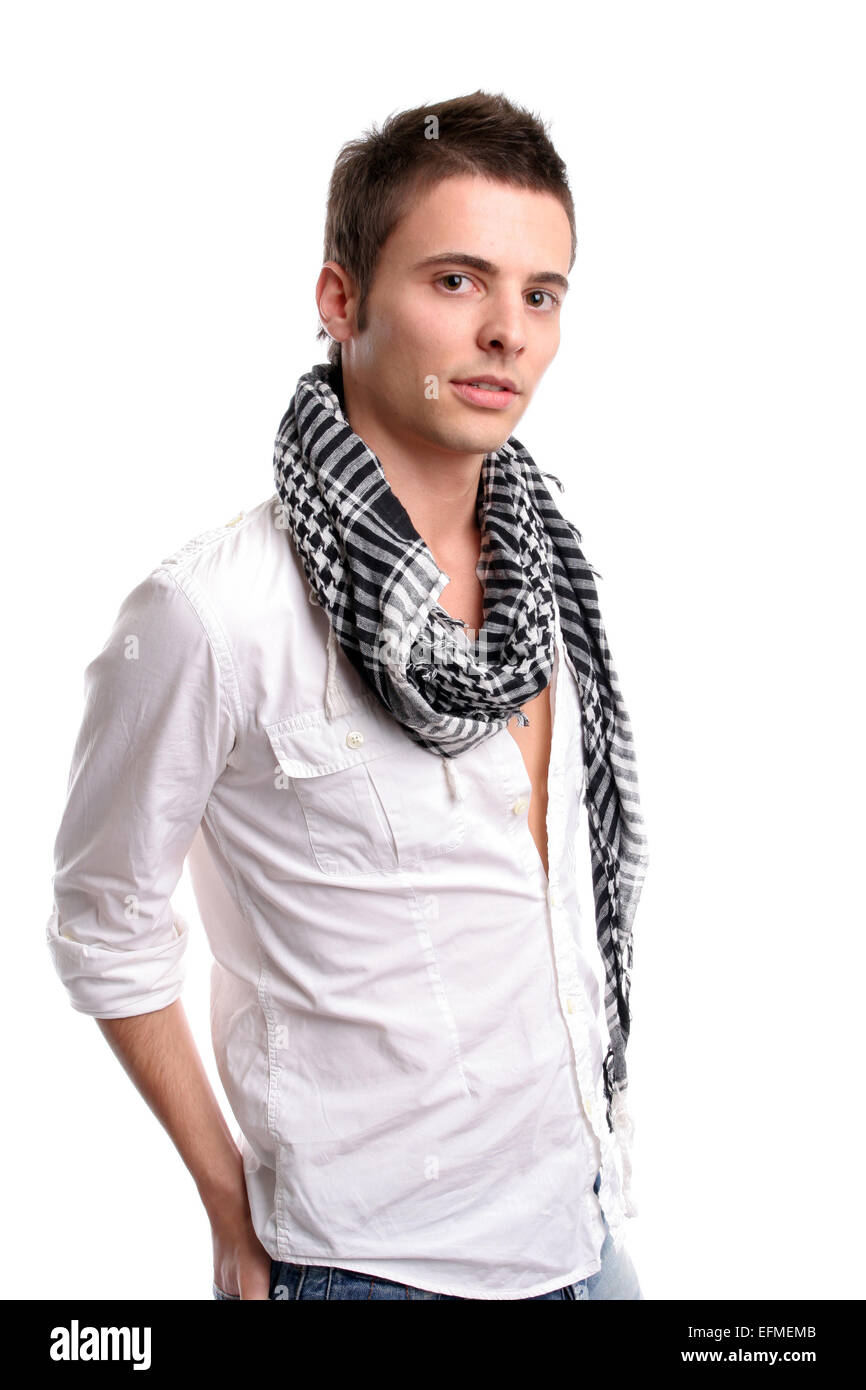 Young casual man posing, isolated in white background Stock Photo - Alamy