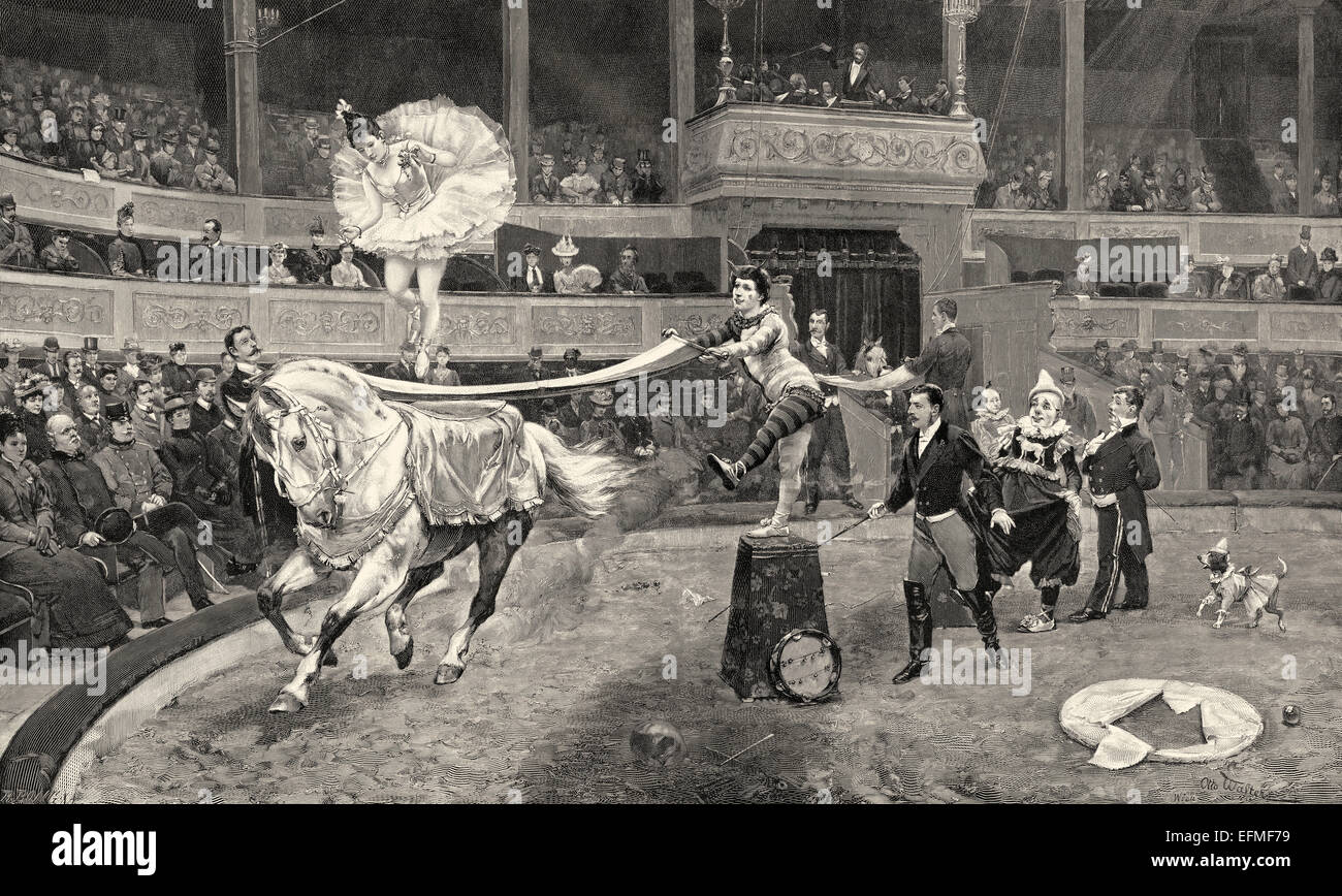 A circus performance, around 1900, by Walter, Stock Photo