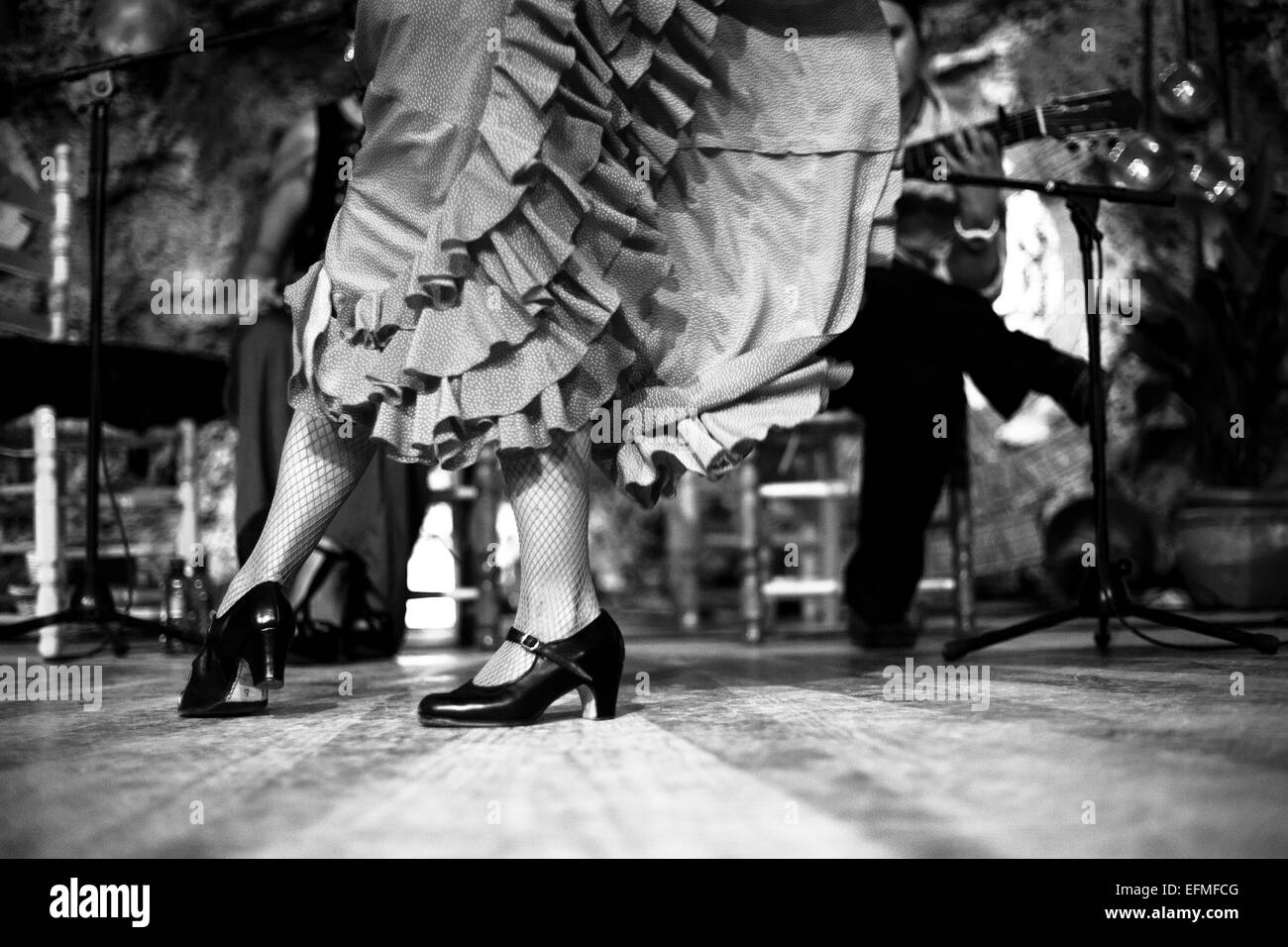 Flamenco dancing in a cave in spain. Stock Photo