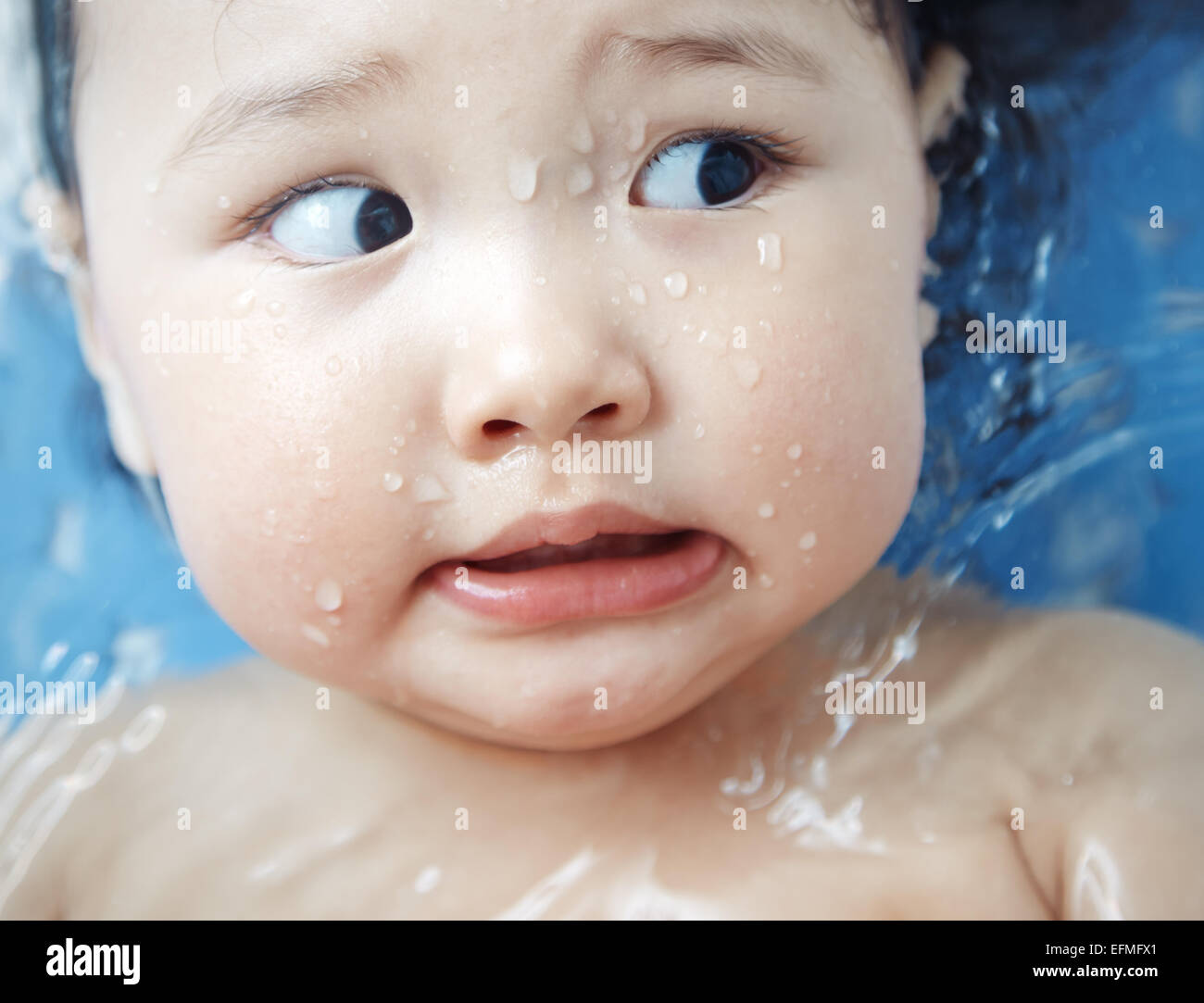Afraid child in the bath. Closeup horizontal photo Stock Photo Alamy