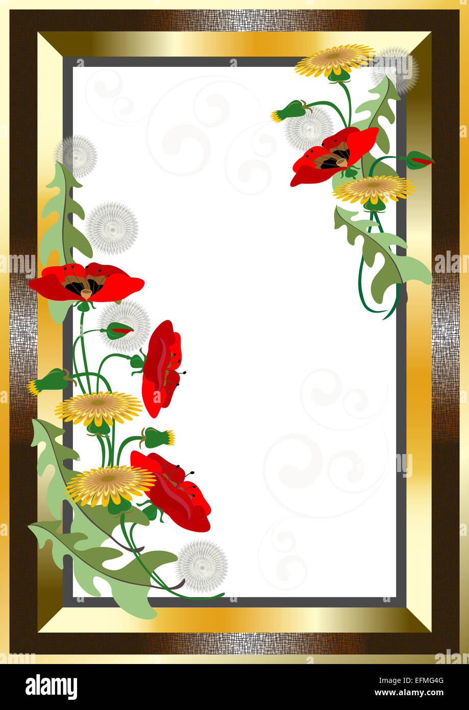 Classical gold plated frame with wildflowers Stock Photo