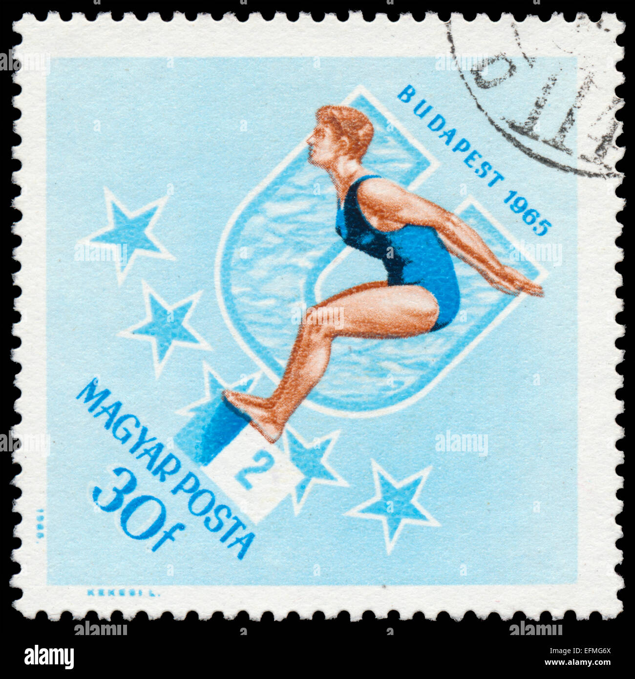 HUNGARY - CIRCA 1965: A stamp printed by Hungary, shows swimmer, circa 1965 Stock Photo