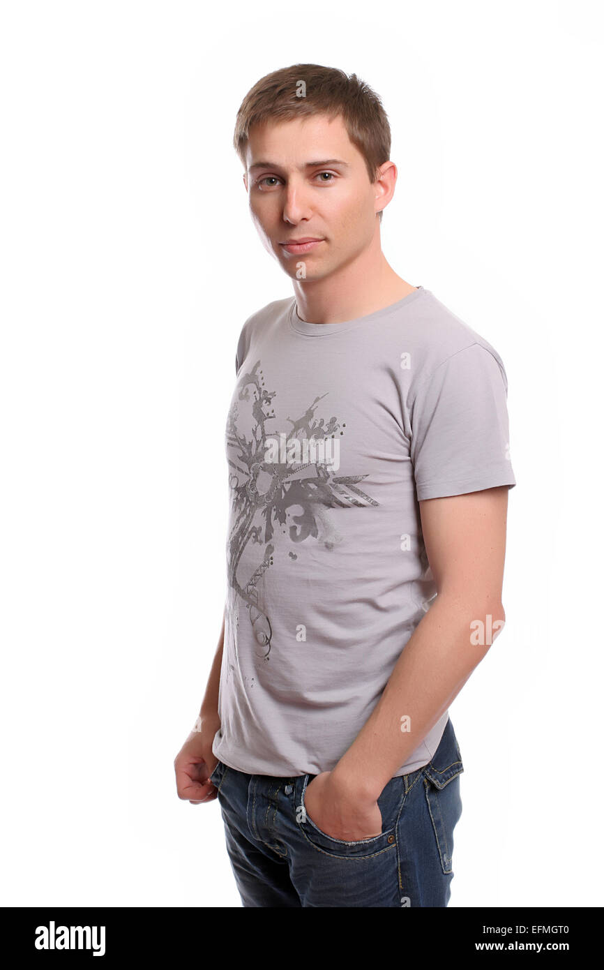Young casual man, posing - isolated in white background Stock Photo - Alamy