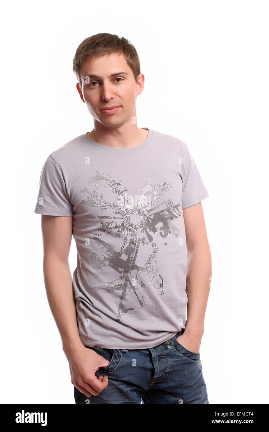 Young Casual man posing, isolated in white background Stock Photo - Alamy