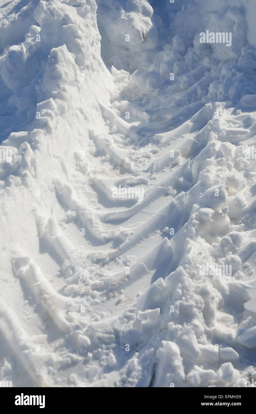 Tyre Tracks  In Snow from Snow-Plough. Redmires, Sheffield, South Yorkshire, UK England, Europe Stock Photo
