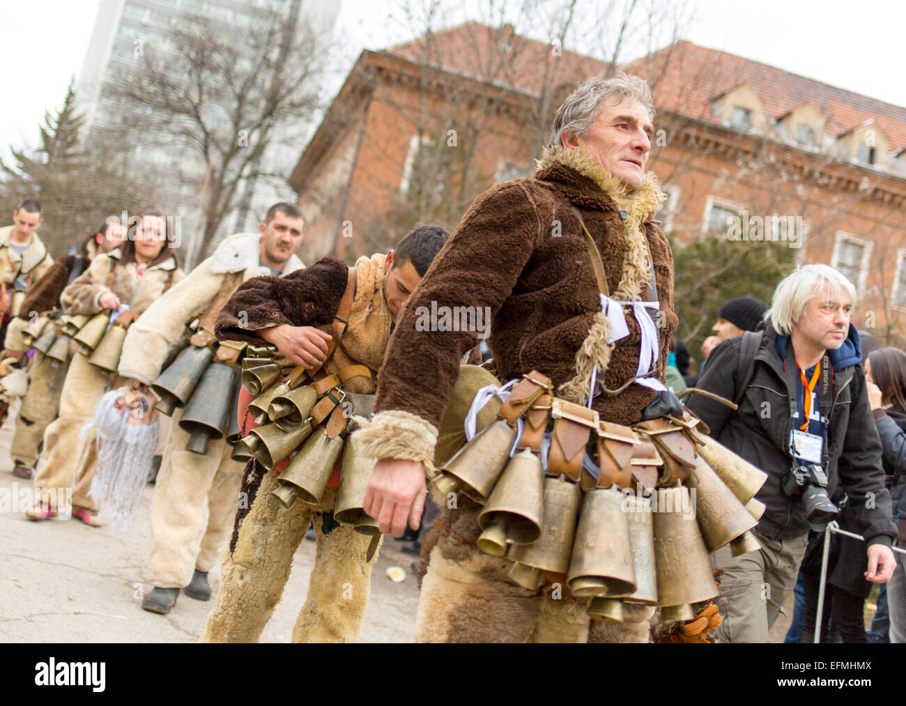 Pernik, Bulgaria - January 31, 2015: Participants are participating in the International Festival of Masquerade Games Surva. The Stock Photo