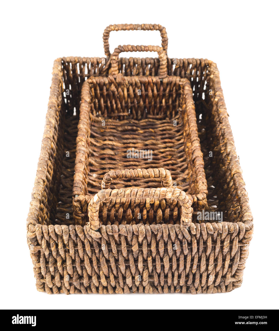 Two brown wicker baskets isolated Stock Photo Alamy