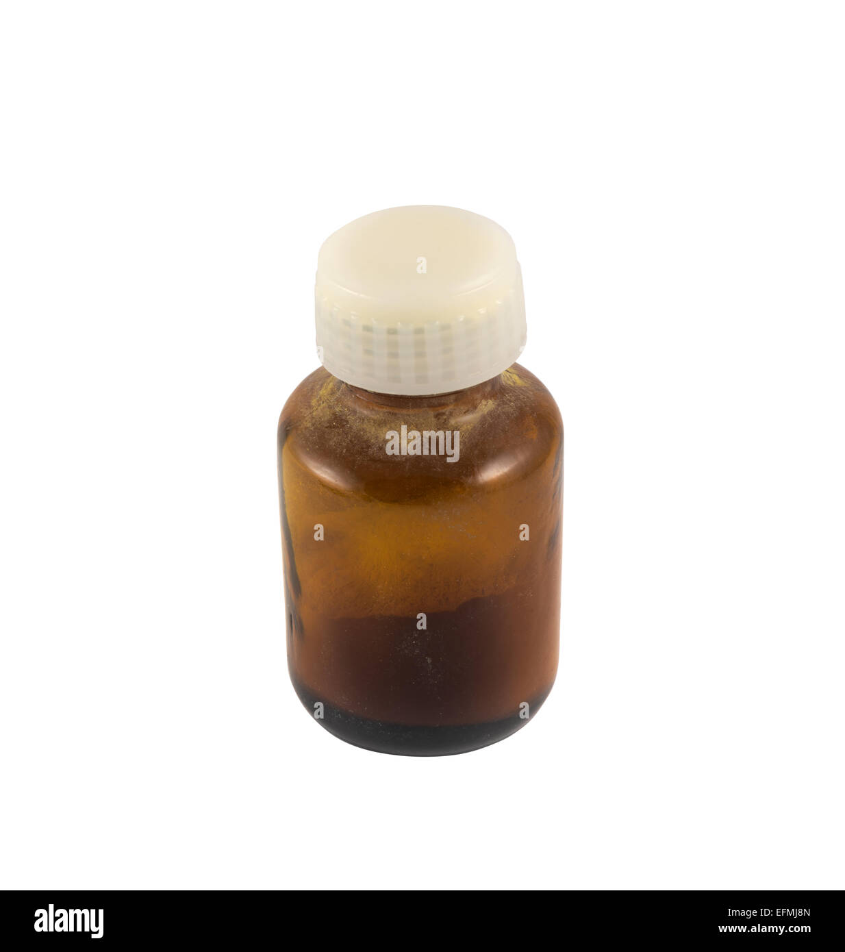 Brown glass medical vial of powder Stock Photo